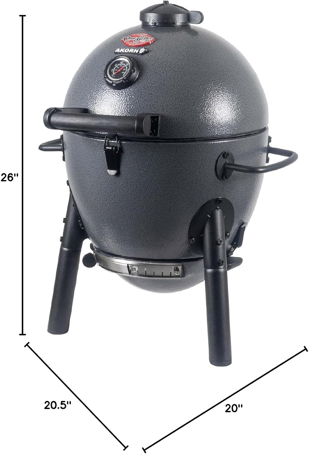 Char-Griller AKORN Jr. Portable Kamado Charcoal Grill and Smoker, Triple-Wall Insulated Steel with Cast Iron Grates and Locking Lid, 155 Sq. In. Cooking Area, Ash