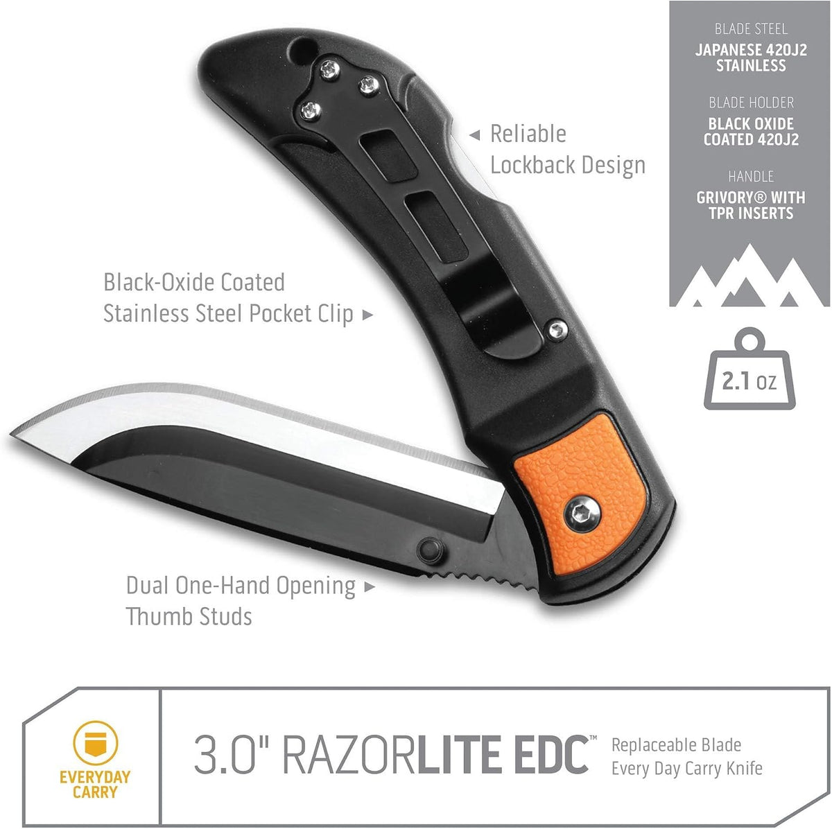 OUTDOOR EDGE 3.0" RazorLite EDC Knife, Blaze Orange