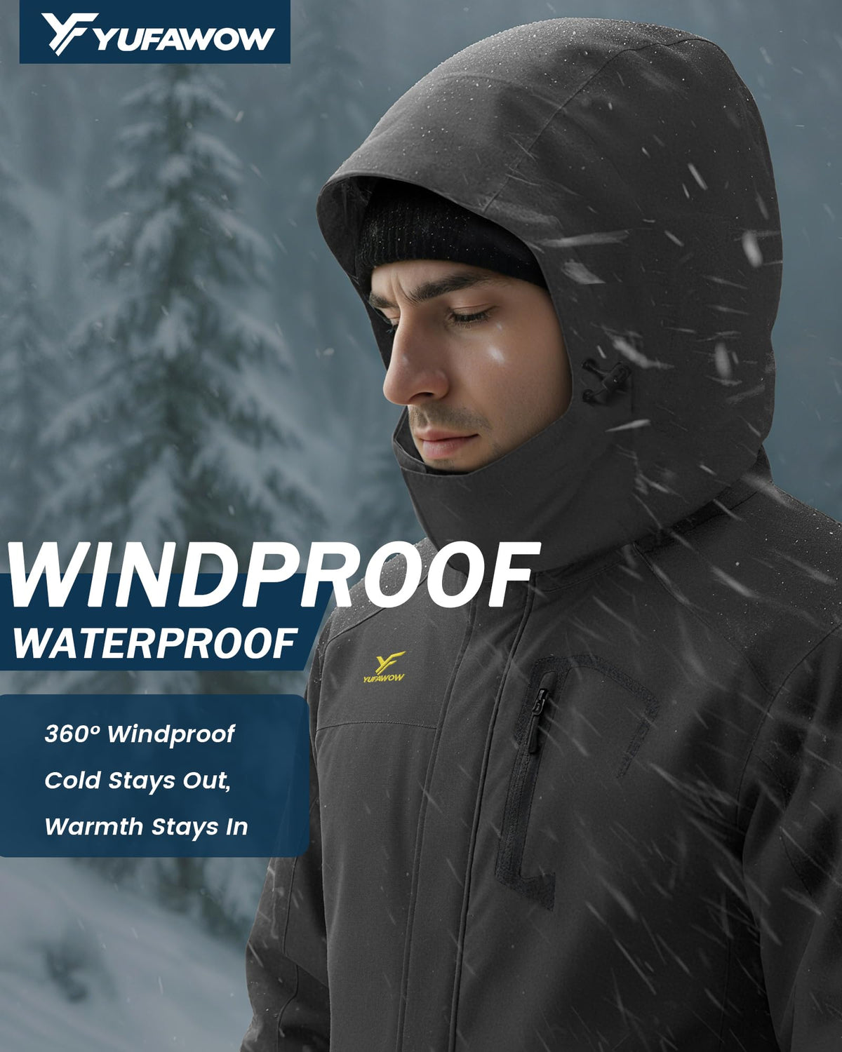 Yufawow Men Winter Jacket Skiing Jacket Insulated Fleece Lined Waterproof Windbreaker for Snowboard Hiking Camping ATV Outdoor Work