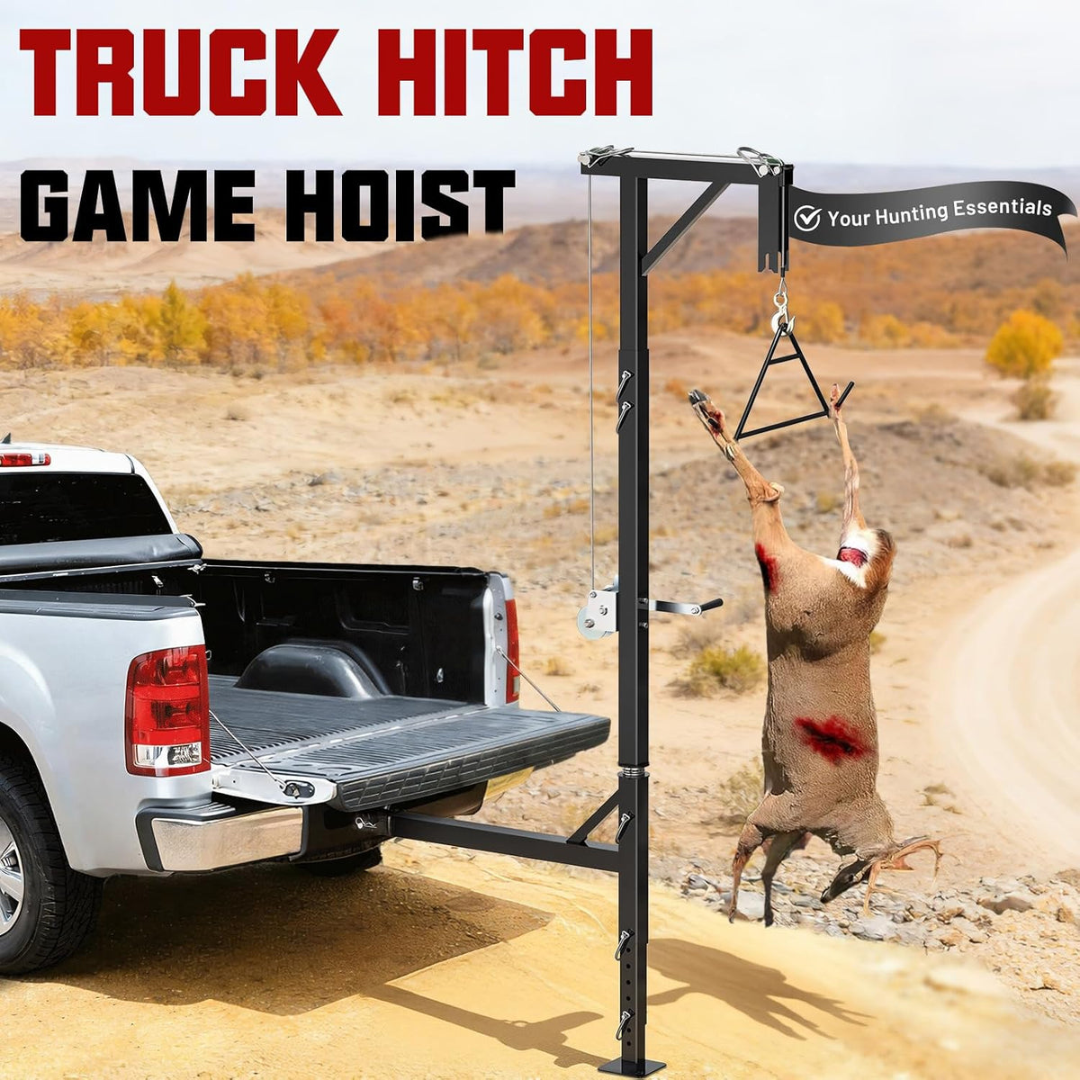 Truck Hitch Game Hoist Kit with Winch & Gambrel, 400 lb Capacity