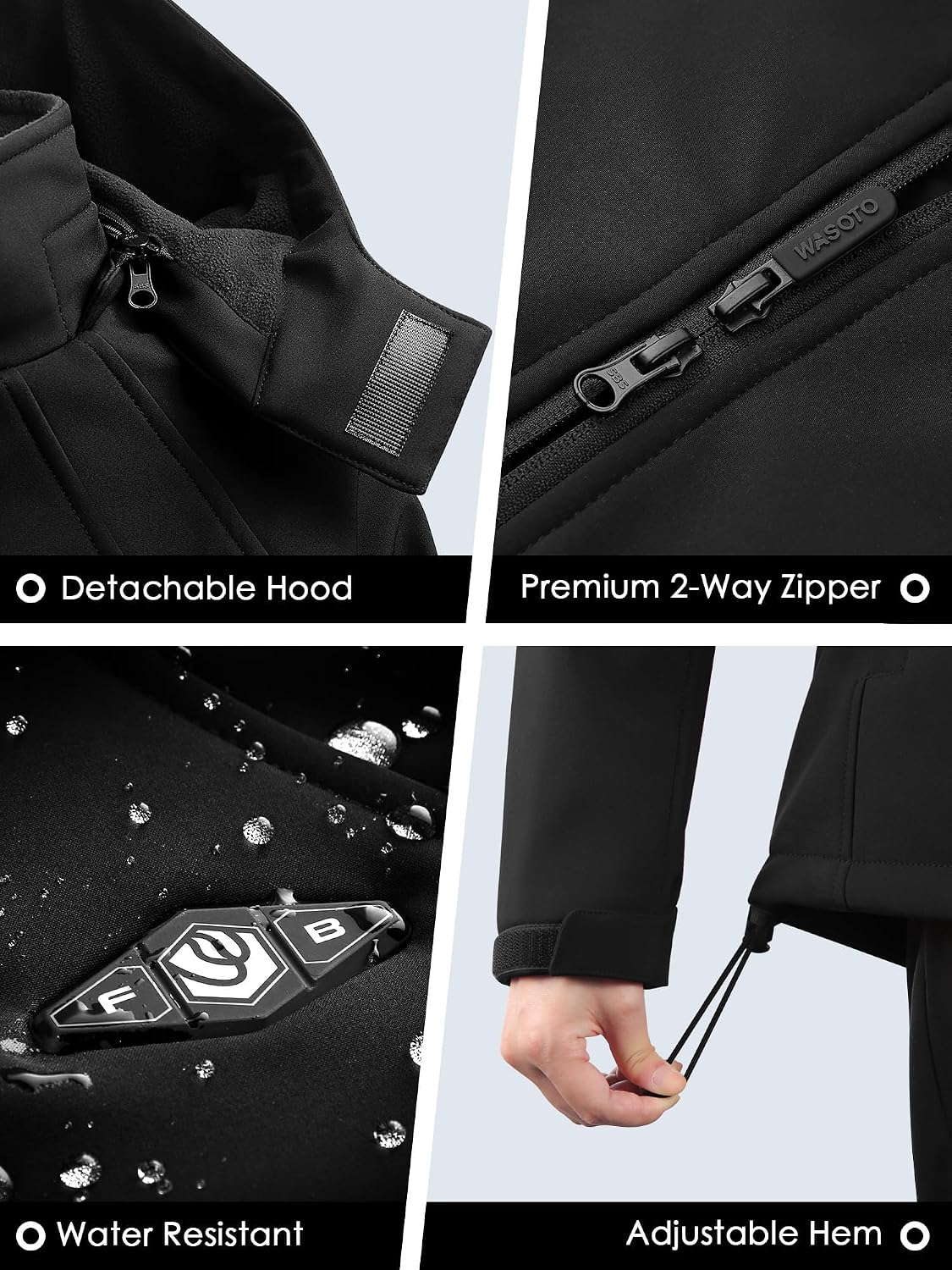 WASOTO Heated Jackets for Women 18400 mAh Battery Pack Water-Resistant Slim Fit with Detachable Hood Hiking Jackets
