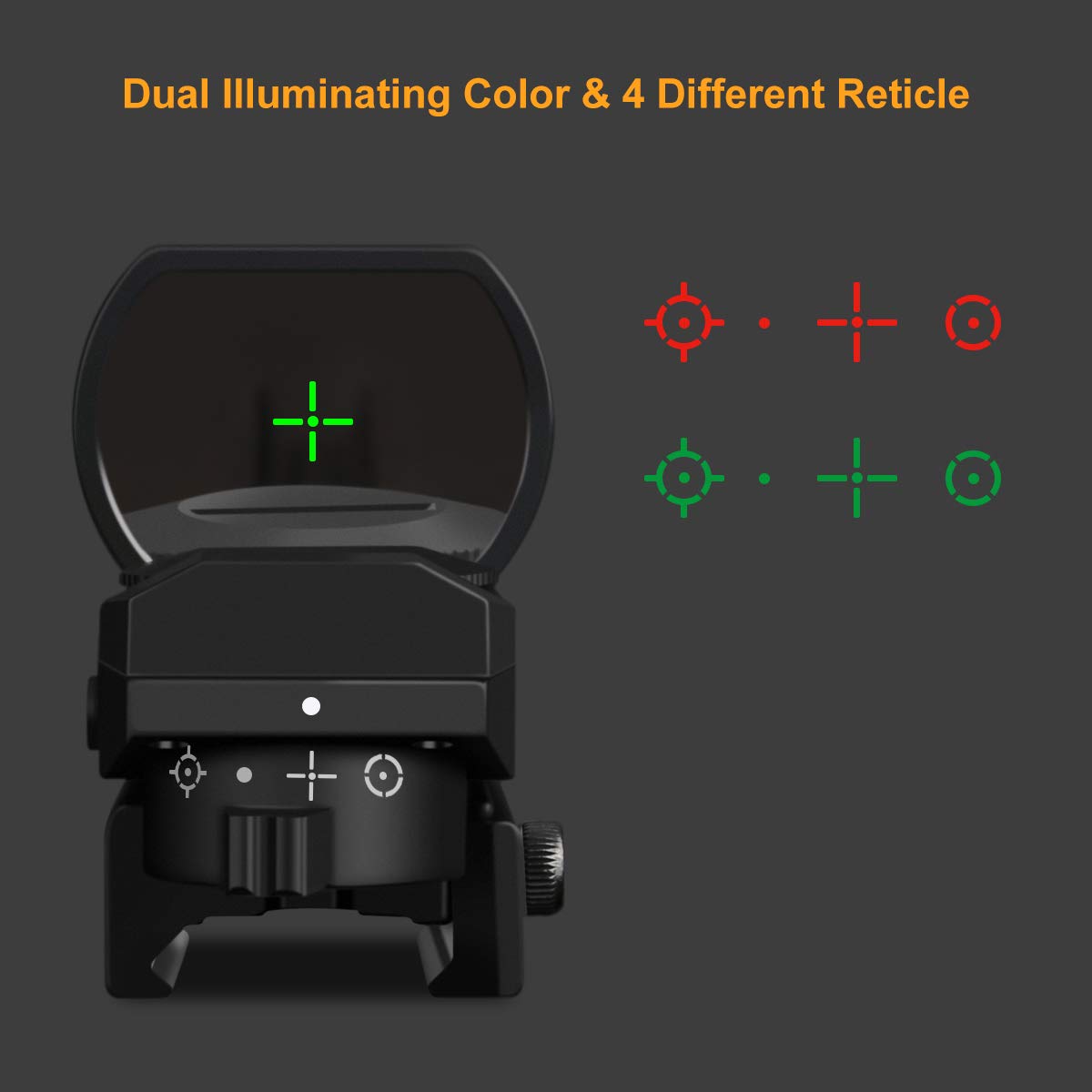 Feyachi Reflex Sight - Adjustable Reticle (4 Styles) Both Red and Green in one Sight!