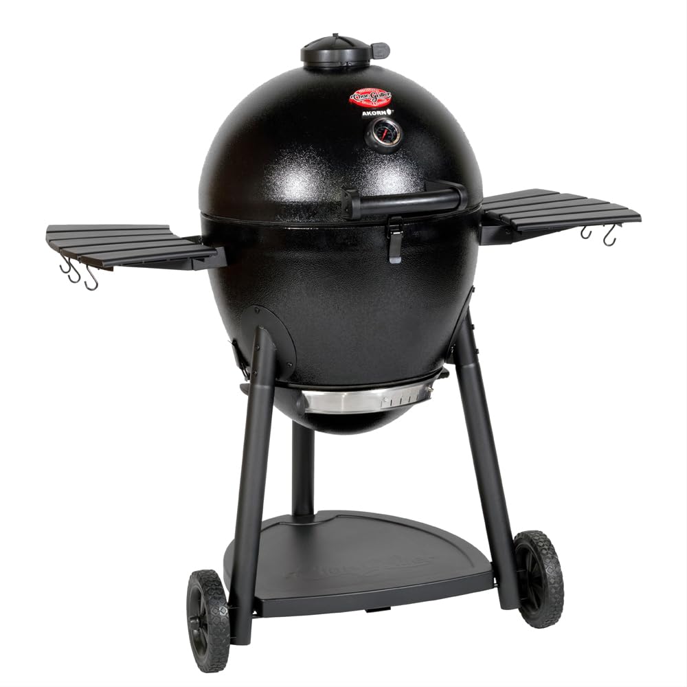 Char-Griller AKORN Jr. Portable Kamado Charcoal Grill and Smoker, Triple-Wall Insulated Steel with Cast Iron Grates and Locking Lid, 155 Sq. In. Cooking Area, Ash