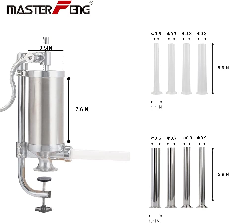 Sausage Stuffer, Stainless Steel Homemade Sausage Maker Vertical Meat Filling Kitchen Machine, Packed 8 Stuffing Tubes (2.5LBS VERTICAL)