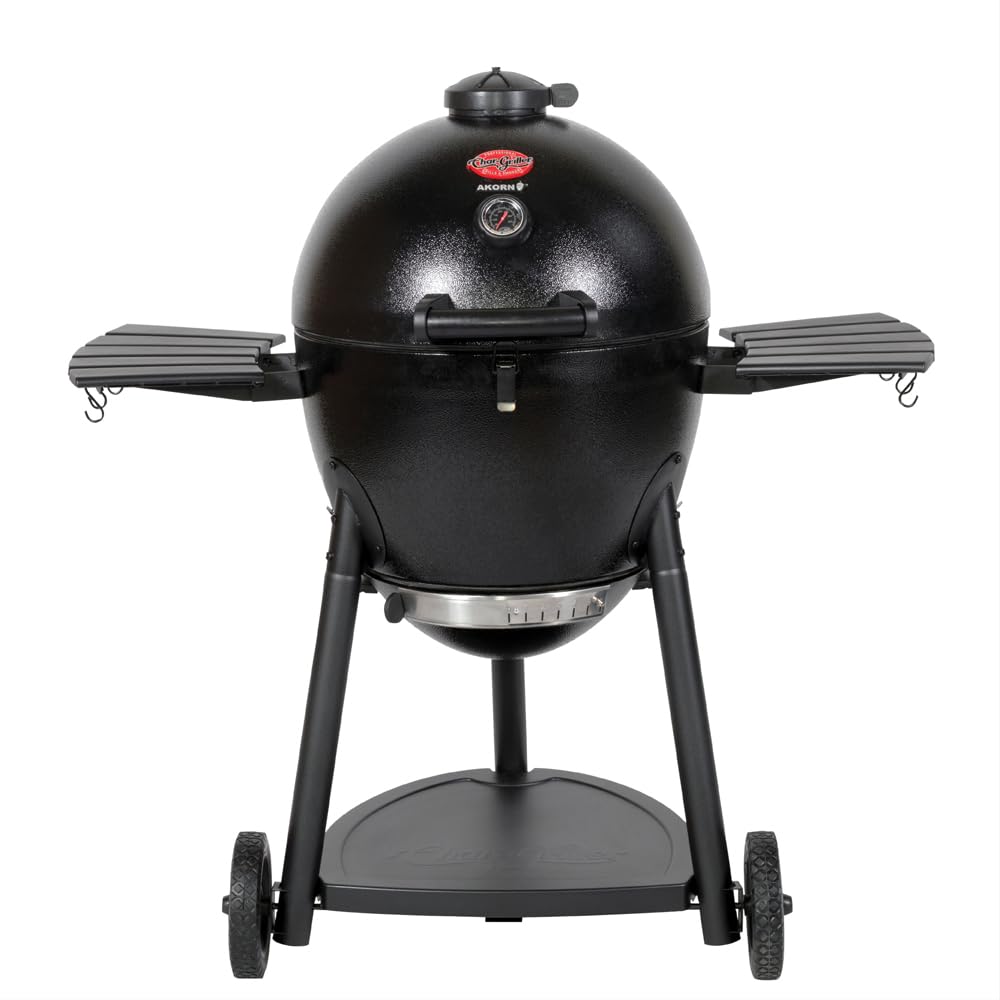 Char-Griller AKORN Jr. Portable Kamado Charcoal Grill and Smoker, Triple-Wall Insulated Steel with Cast Iron Grates and Locking Lid, 155 Sq. In. Cooking Area, Ash