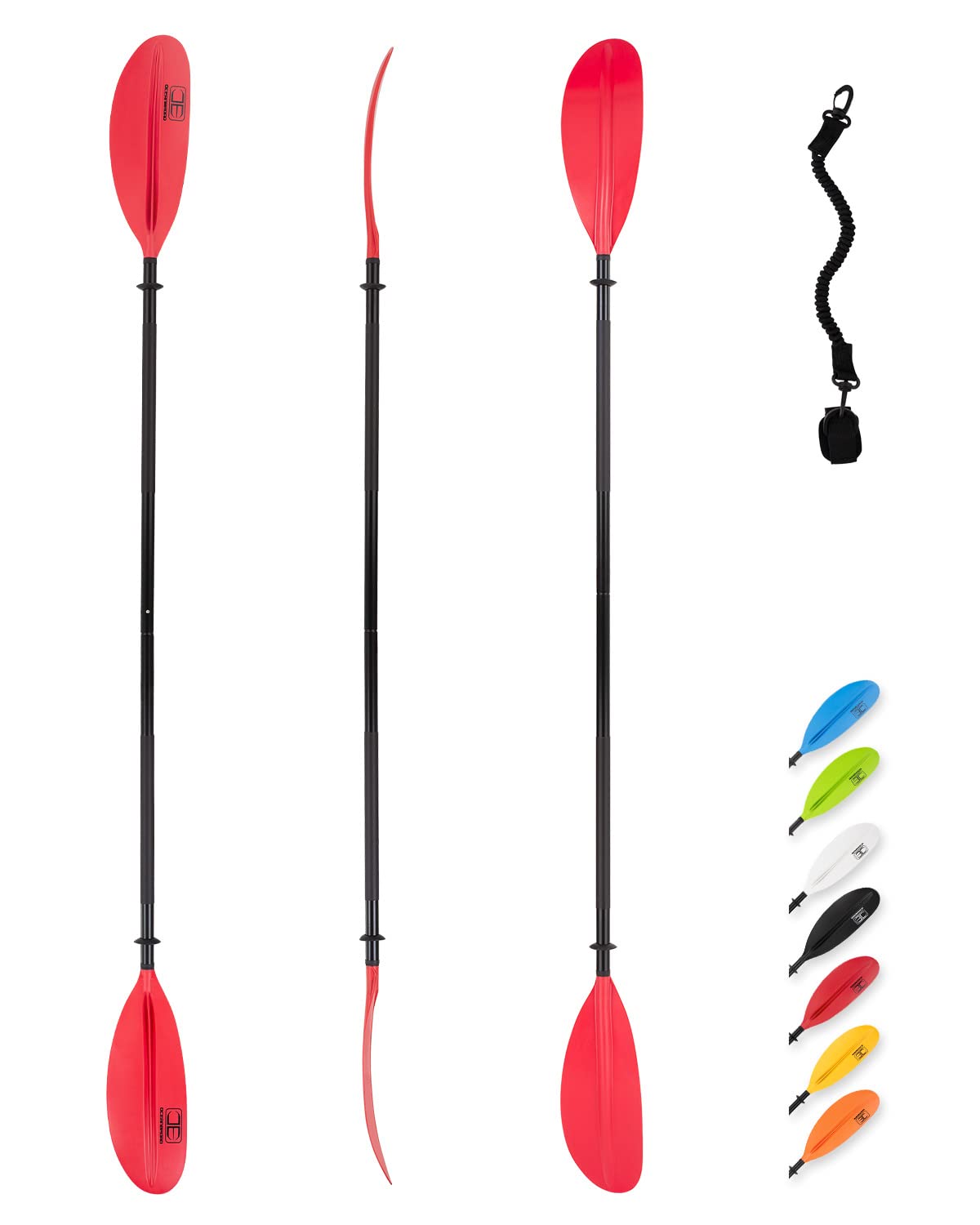 OCEANBROAD Kayak Paddle 86in/218cm, 90.5in/230cm, 95in/241cm Alloy Shaft Kayaking Boating Canoeing Oar with Paddle Leash
