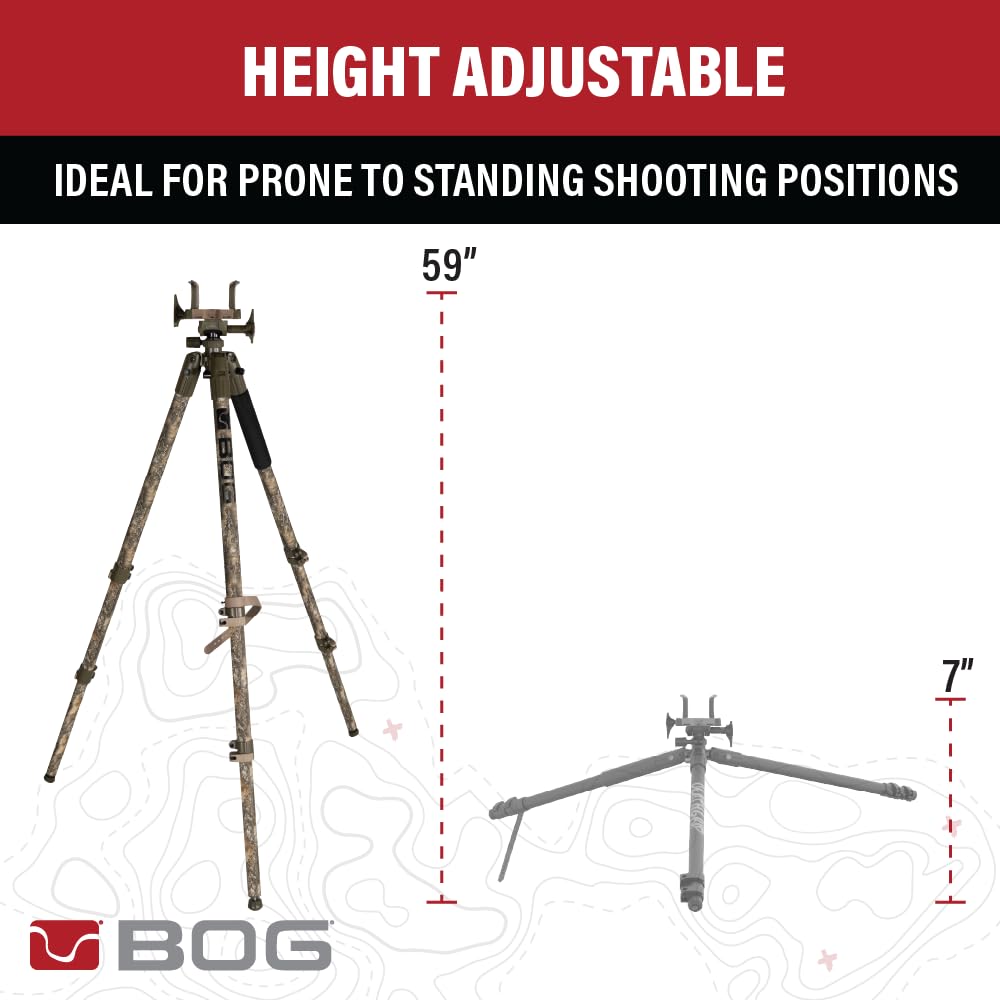 BOG DeathGrip Hunting Tripod, 7"-59", Lightweight, Gun Clamp, Shooting Rest