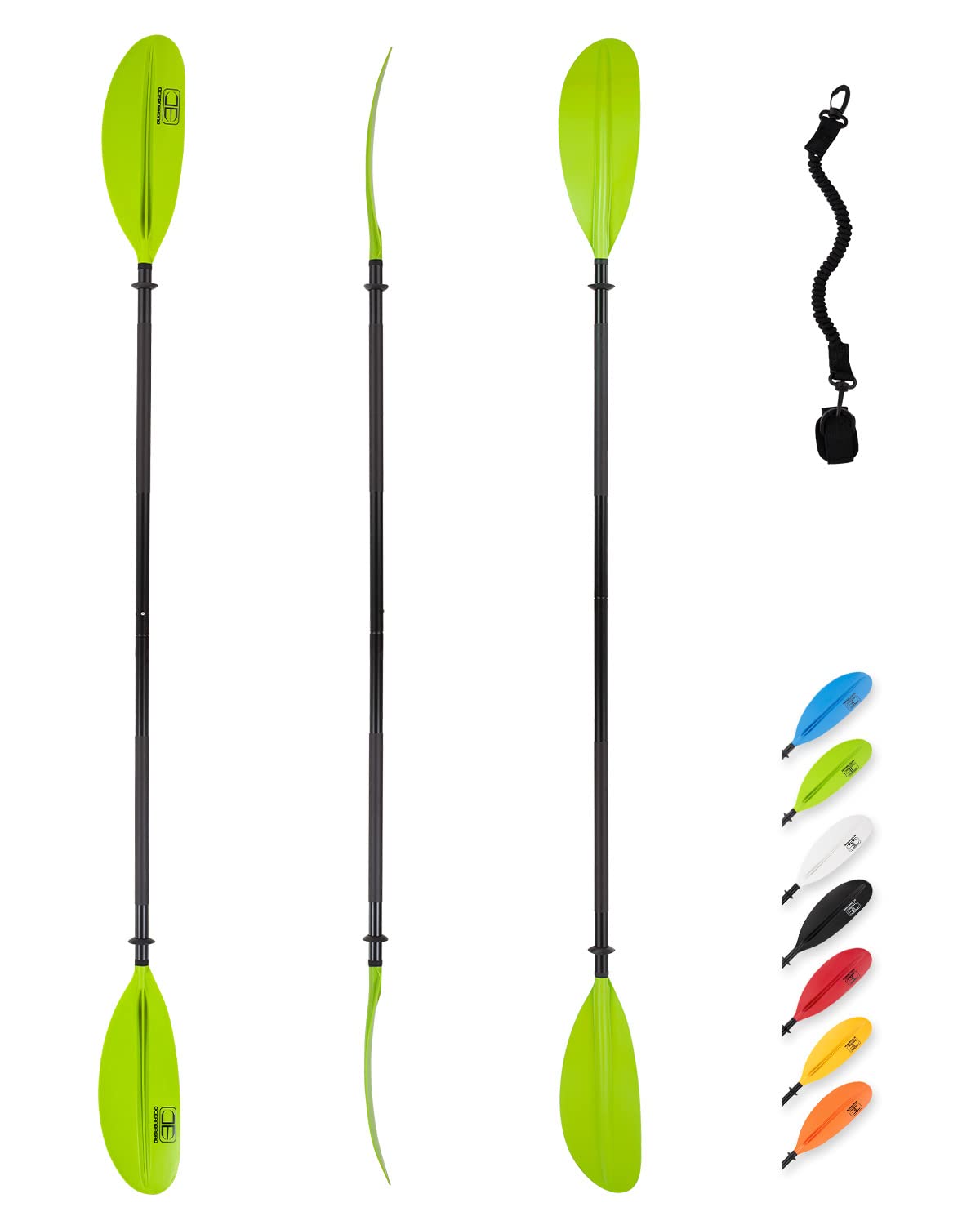 OCEANBROAD Kayak Paddle 86in/218cm, 90.5in/230cm, 95in/241cm Alloy Shaft Kayaking Boating Canoeing Oar with Paddle Leash