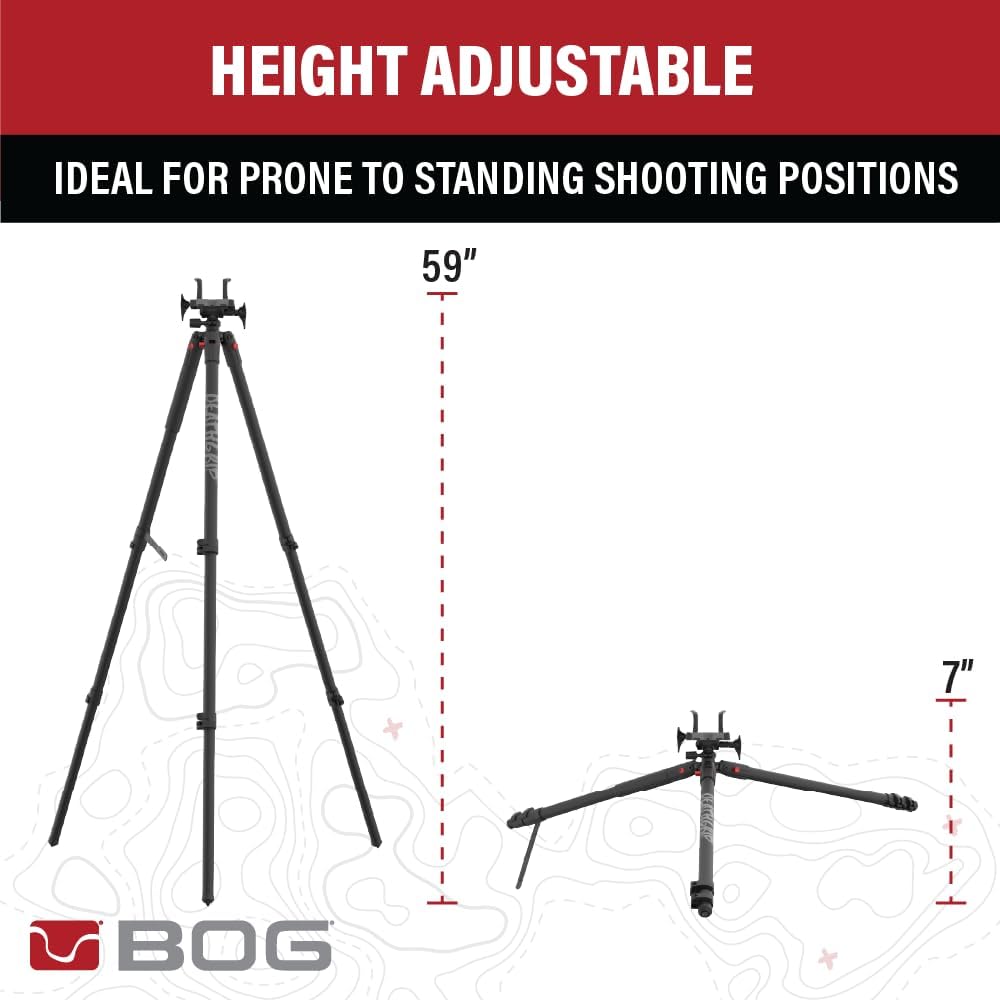 BOG DeathGrip Hunting Tripod, 7"-59", Lightweight, Gun Clamp, Shooting Rest