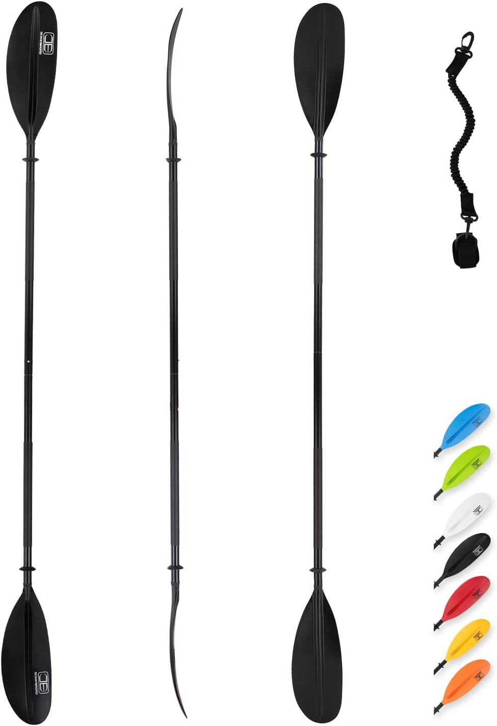 OCEANBROAD Kayak Paddle 86in/218cm, 90.5in/230cm, 95in/241cm Alloy Shaft Kayaking Boating Canoeing Oar with Paddle Leash