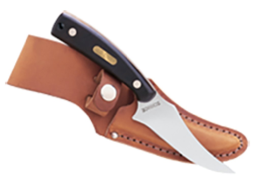 Old Timer 152OT Sharpfinger 7.1in S.S. Full Tang Fixed Blade Knife with 3.3in Clip Point Skinner Blade, Black Sawcut Handle, and Leather Belt Sheath for Hunting, Camping, Skinning, EDC, and Outdoors