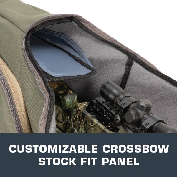 Allen Company Titan Copperhead Crossbow Case - Tricot Design - Fits 15-Inch Scoped Narrow Limb Crossbows - Pockets for Bolts, Quivers, and Other Archery Accessories - Olive/Tan - 38" x 16"