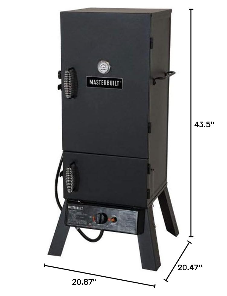 Masterbuilt 30-Inch Dual Fuel Propane & Charcoal Vertical Smoker with 730 Sq. In. Cooking Space, Push-Button Ignition, Temperature Gauge, 4 Smoking Racks, Black