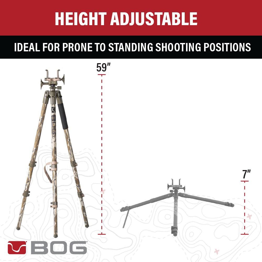 BOG DeathGrip Hunting Tripod, 7"-59", Lightweight, Gun Clamp, Shooting Rest