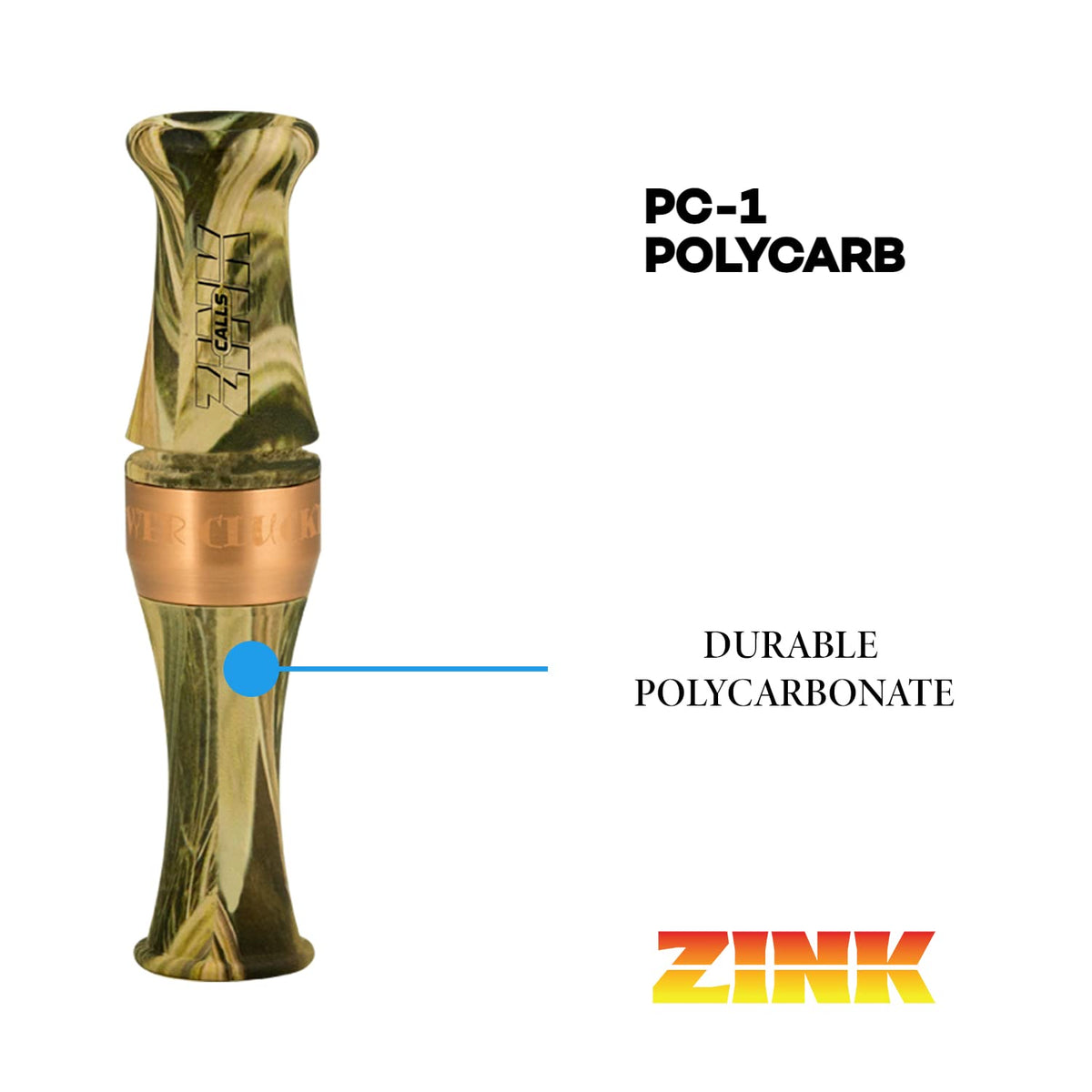 Zink Power Clucker (PC-1) Polycarbonate Hand-Tuned Short Reed Waterfowl Canada Goose Hunting Game Call - A Full Range of Goose Vocalizations