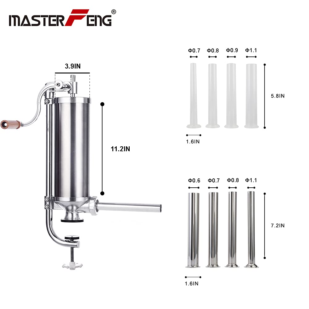 Sausage Stuffer, Stainless Steel Homemade Sausage Maker Vertical Meat Filling Kitchen Machine, Packed 8 Stuffing Tubes (2.5LBS VERTICAL)