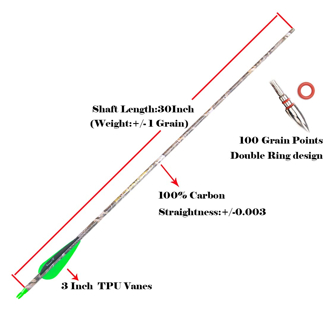 Archery 28 30 Inch 300 340 350 400 Spine Carbon Hunting Arrows
