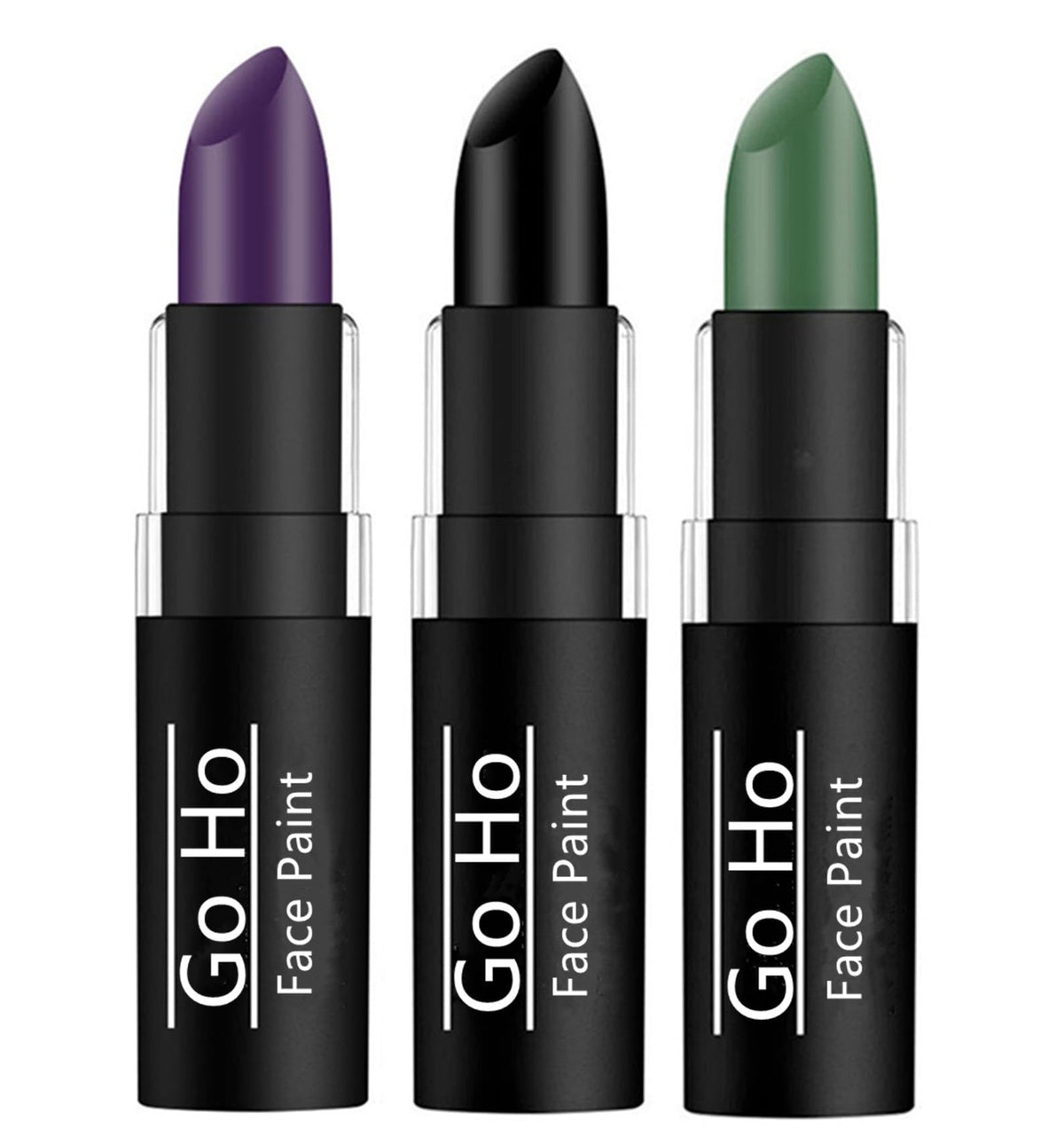Go Ho 3 Colors Camo Face Paint Sticks,Waterproof Cream-blendable Sticks,Hunting Face Body Paint Professional Foundation SFX Makeup,Safe Face&Lip Smacking for Halloween(Green+Black+Brown)