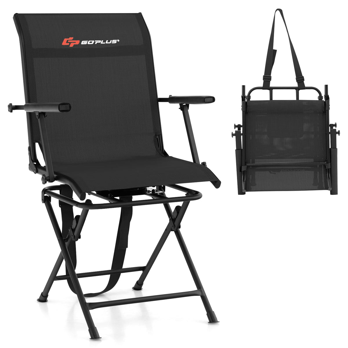 Goplus Hunting Chair, 360° Swivel Folding Hunting Blind Chair with Carrying Strap, 330LBS Capacity, Portable Deer Hunting Stool, Silent Ground Dove Hunting Chair, No Assembly