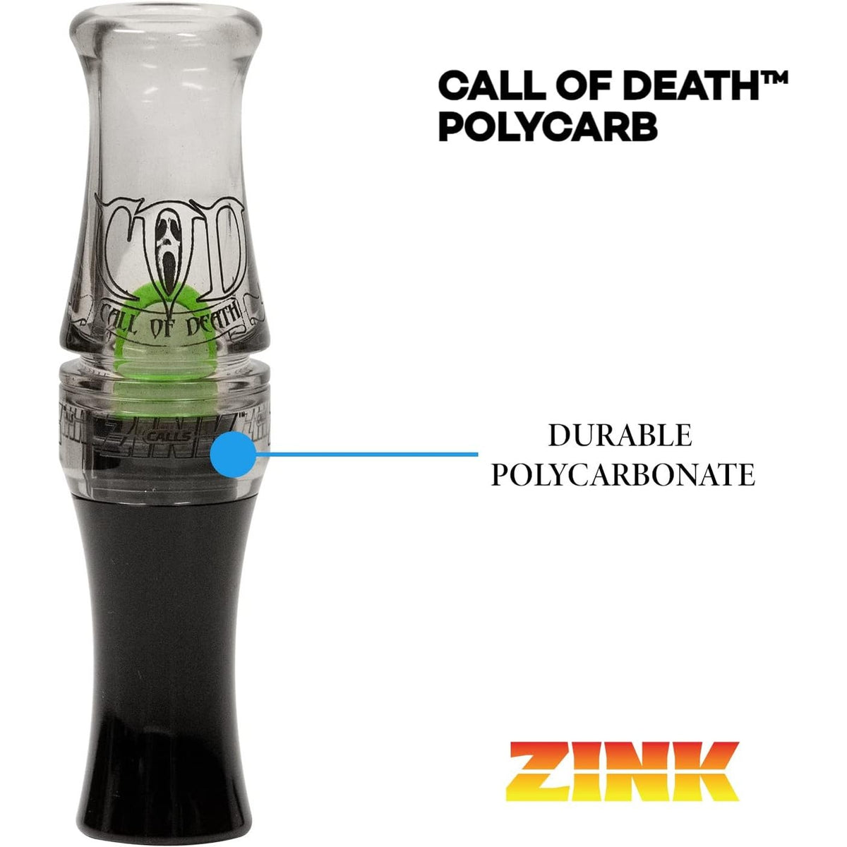 Zink Call of Death (COD) Polycarbonate Hand-Tuned Short Reed Waterfowl Canada Goose Hunting Game Call - Power, Volume & Speed in One Call