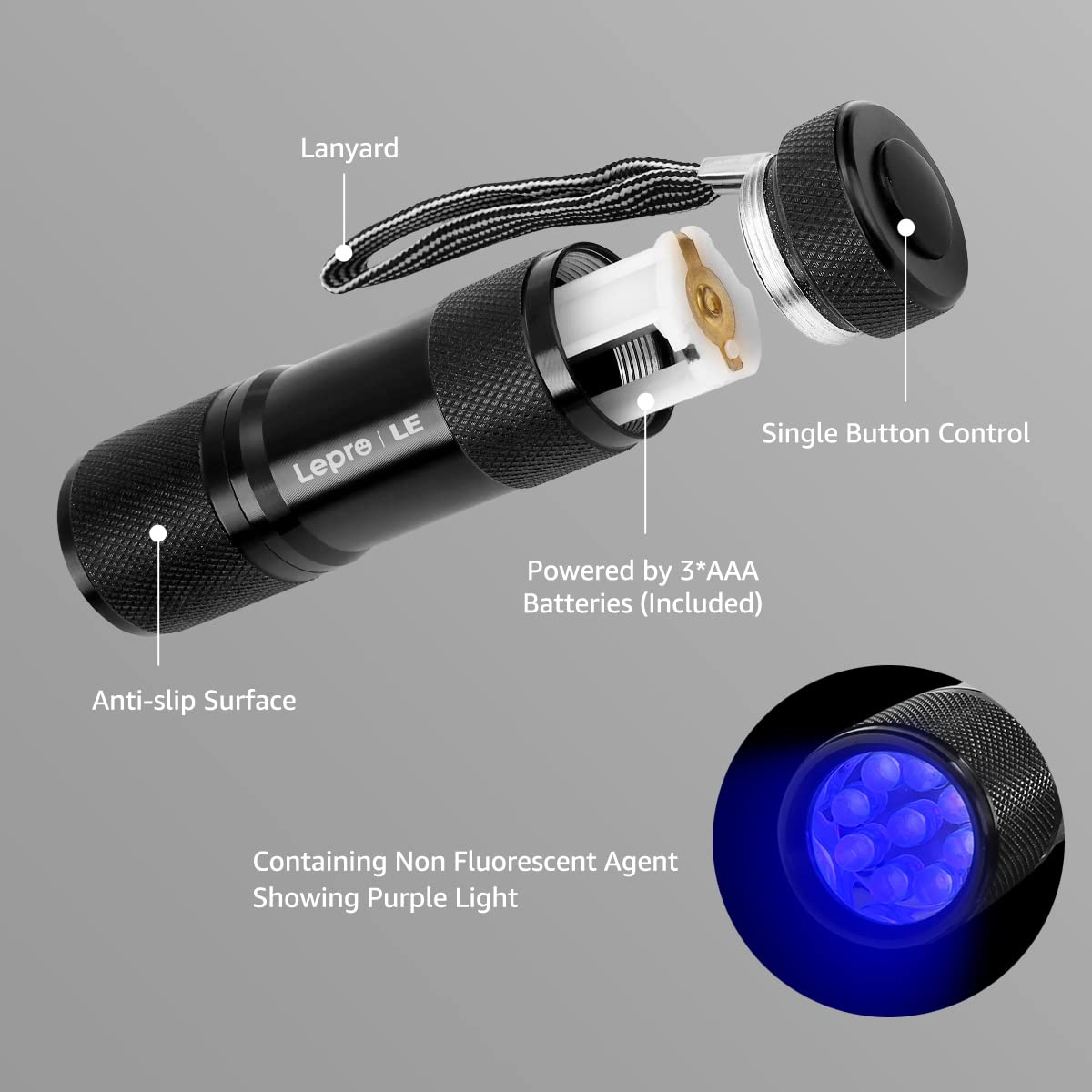 Lepro 395nm UV LED Flashlight, 9 LED Blacklight Detector