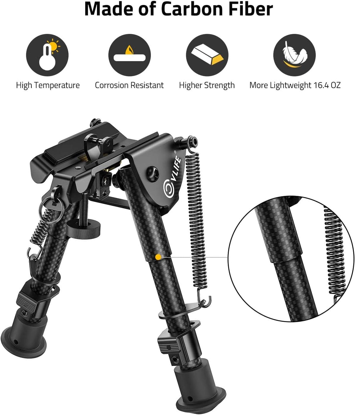 CVLIFE 6-9 Inches Bipod Adjustable Height Super Duty for Stable Support