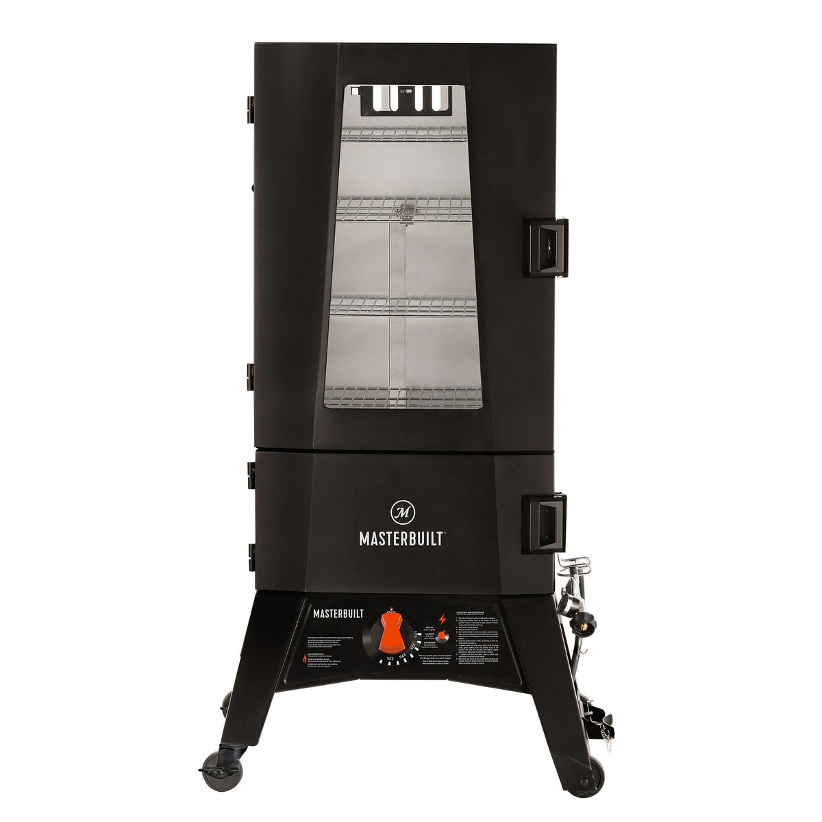 Masterbuilt 30-Inch Dual Fuel Propane & Charcoal Vertical Smoker with 730 Sq. In. Cooking Space, Push-Button Ignition, Temperature Gauge, 4 Smoking Racks, Black