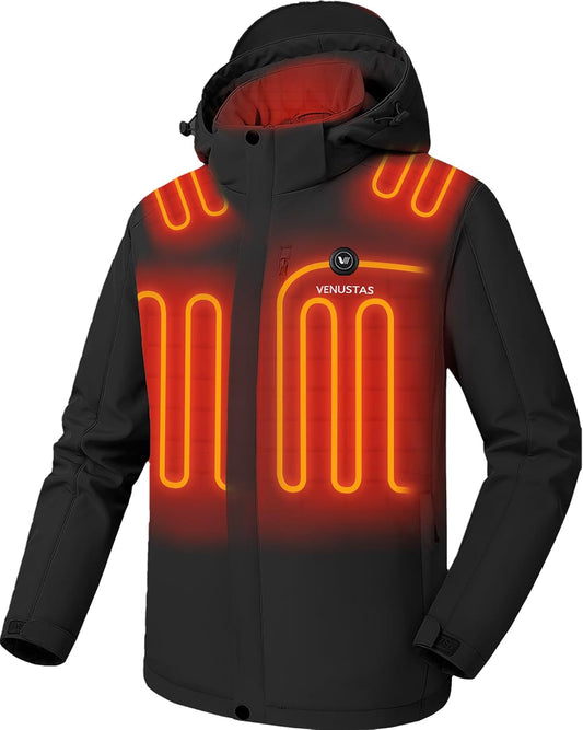 Venustas Men's Waterproof Heated Jacket with Battery & Detachable Hood