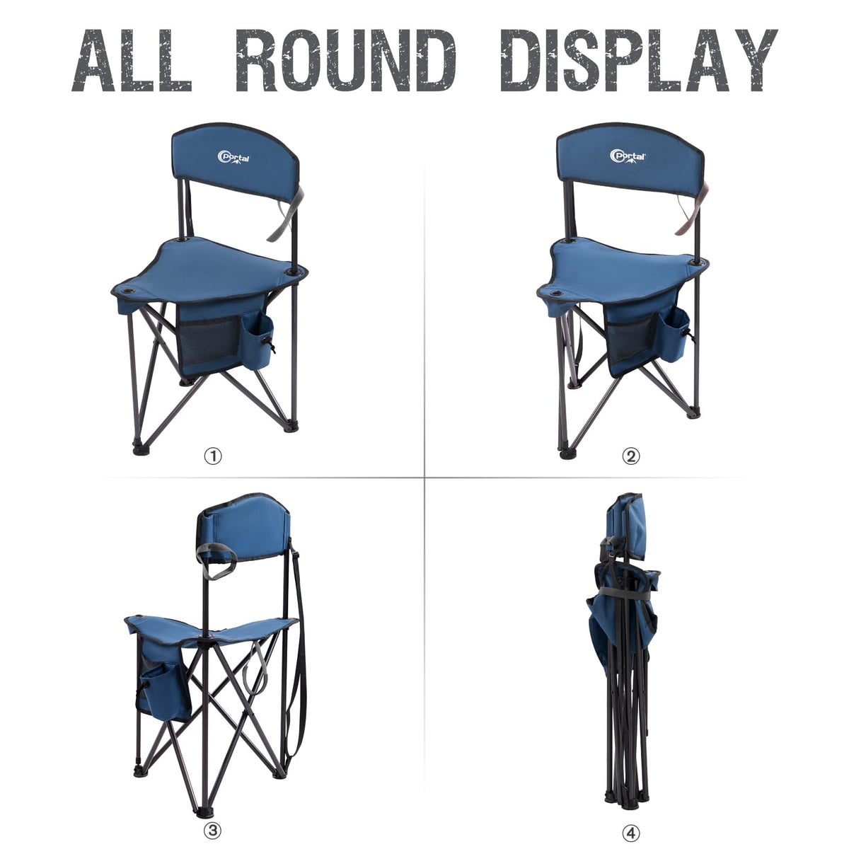 Portal Extra Large Quick Folding Tripod Stool with Backrest Fishing Camping Chair with Carry Strap