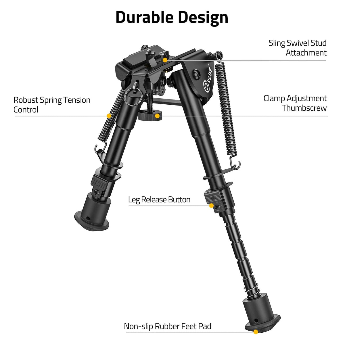CVLIFE 6-9 Inches Bipod Adjustable Height Super Duty for Stable Support