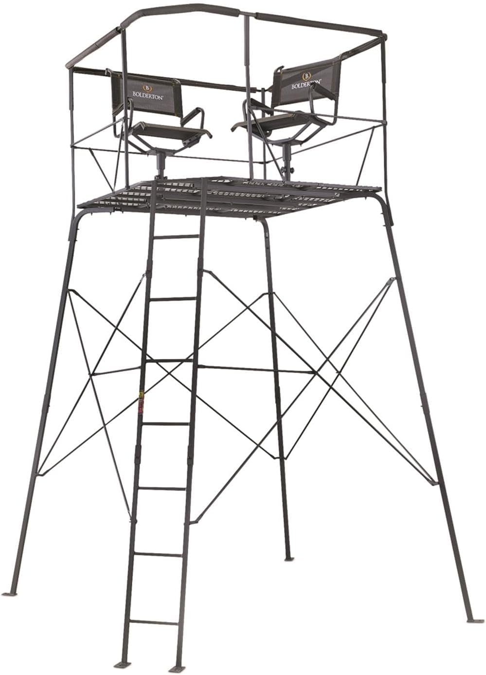 Bolderton 12’ 2-Man Quad Pod; Tower Platform Includes Ladder and Seats, for Hunting Deer Season