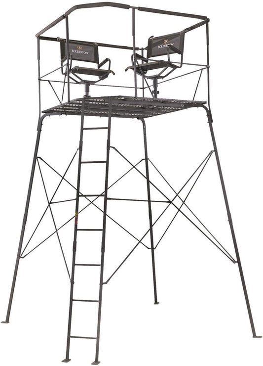 Bolderton 12’ 2-Man Quad Pod; Tower Platform Includes Ladder and Seats, for Hunting Deer Season