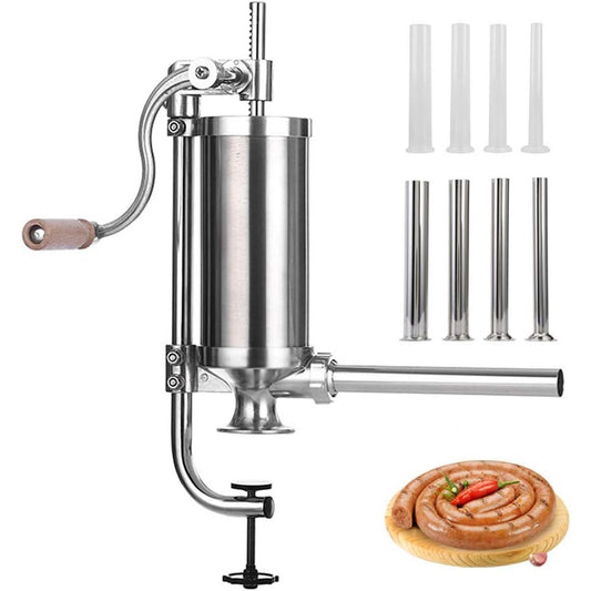 Sausage Stuffer, Stainless Steel Homemade Sausage Maker Vertical Meat Filling Kitchen Machine, Packed 8 Stuffing Tubes (2.5LBS VERTICAL)