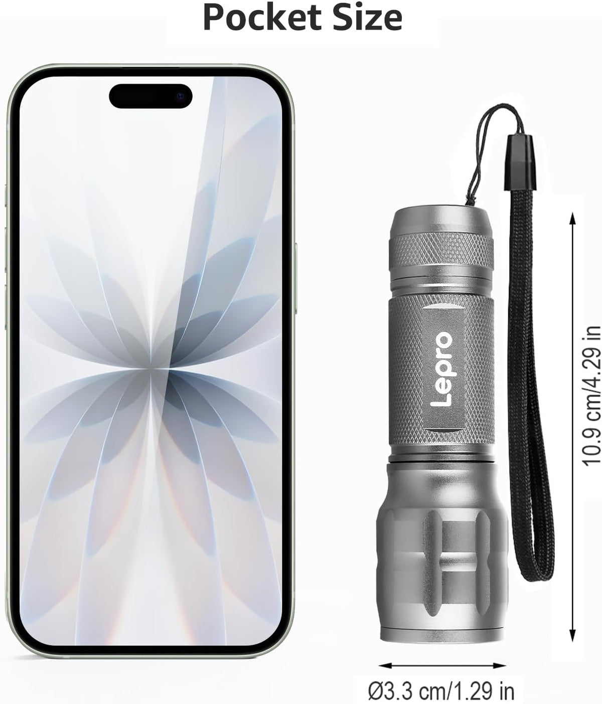 Lepro LED White Light Flashlight, High Lumens Waterproof Adjustable Focus