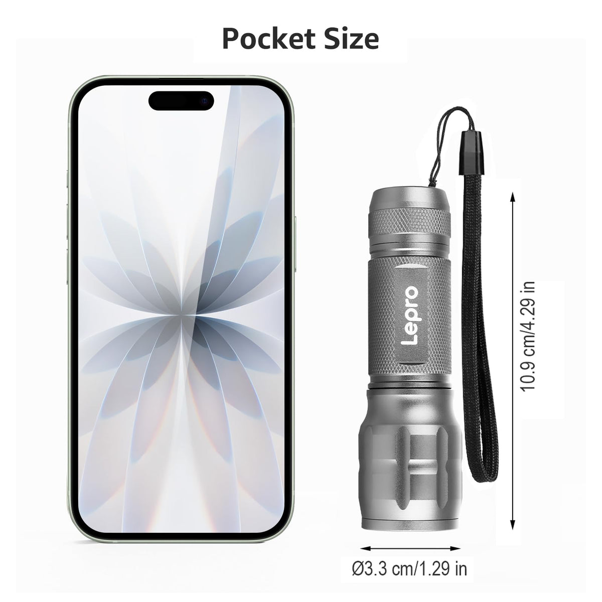 Lepro LED White Light Flashlight, High Lumens Waterproof Adjustable Focus