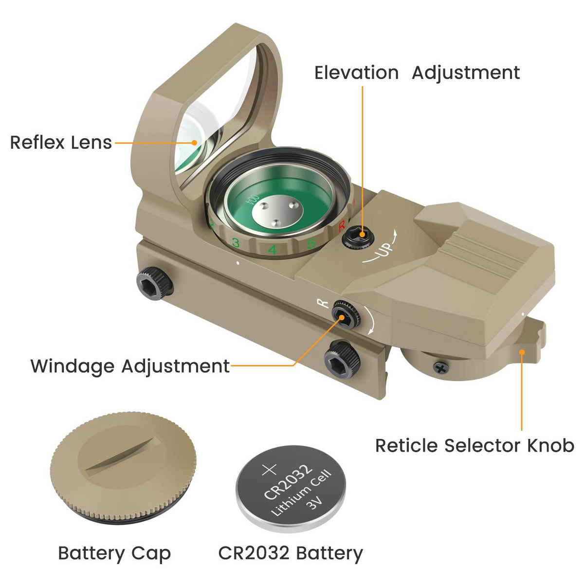 Feyachi Reflex Sight - Adjustable Reticle (4 Styles) Both Red and Green in one Sight!