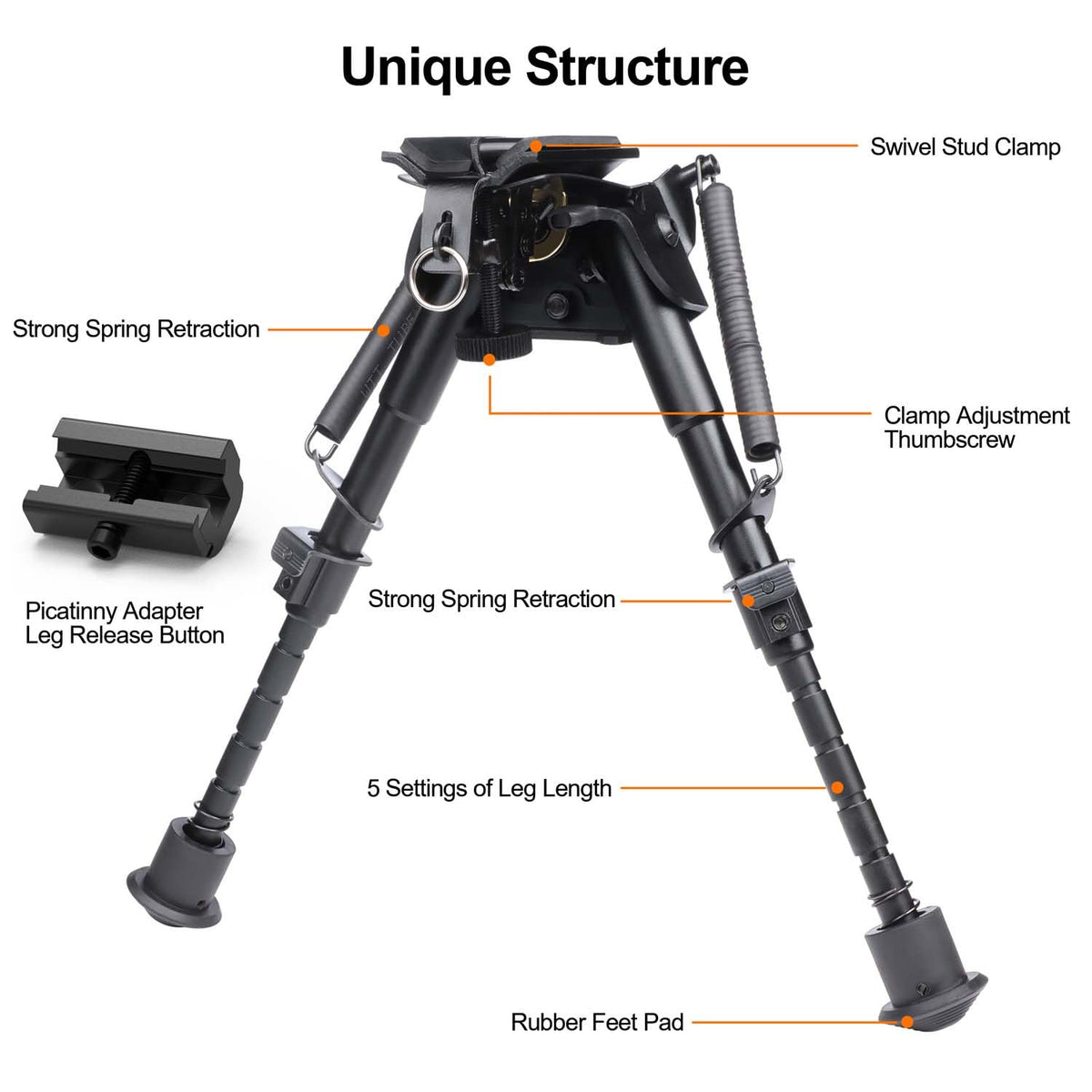 Twod Tactical Rifle Bipod -Adjustable Rifle Bipod Picatinny Rail