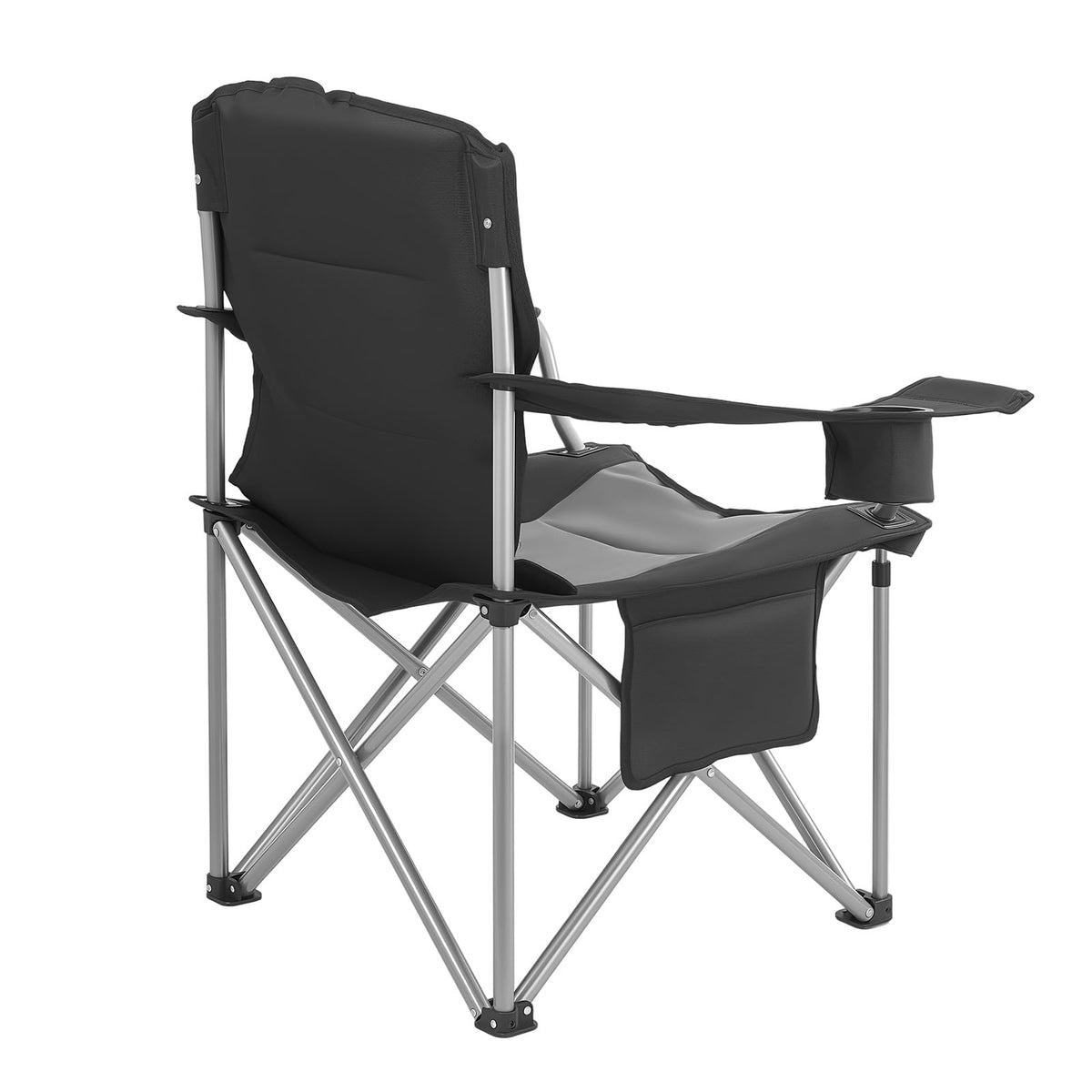 VEVOR Oversized Camping Folding Chair, Portable Heavy Duty Outdoor Quad Lumbar Back Padded with Side Pockets, Cup Holder and Cooler Bag for Beach, Lawn, Picnic, Fishing, Backpacking, Black