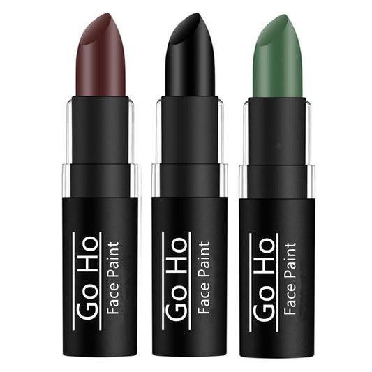 Go Ho 3 Colors Camo Face Paint Sticks,Waterproof Cream-blendable Sticks,Hunting Face Body Paint Professional Foundation SFX Makeup,Safe Face&Lip Smacking for Halloween(Green+Black+Brown)