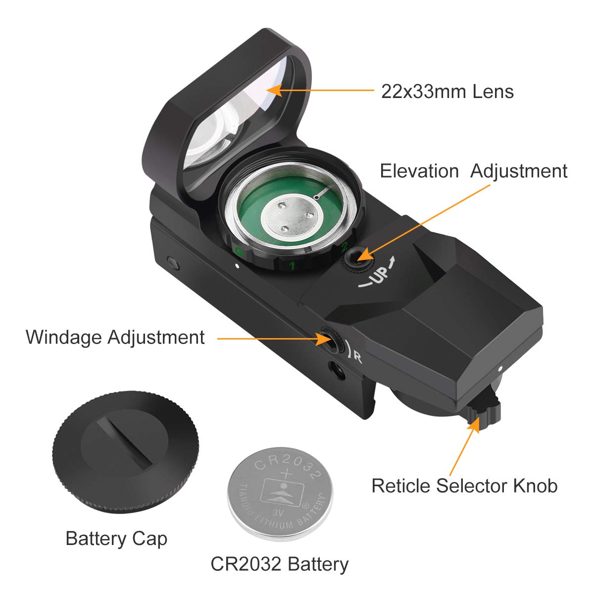 Feyachi Reflex Sight - Adjustable Reticle (4 Styles) Both Red and Green in one Sight!