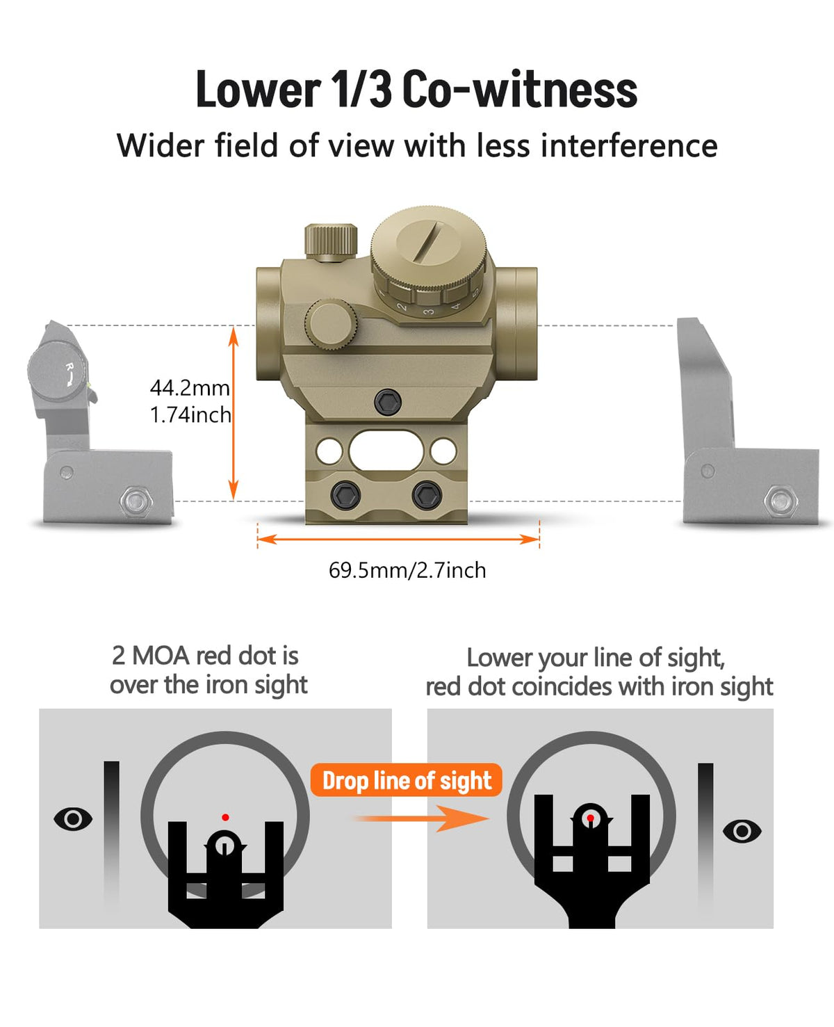 MidTen 2MOA Red Dot Sight 1x25mm Reflex Sight Waterproof & Shockproof & Fog-Proof Red Dot Scope with 1 inch Riser Mount