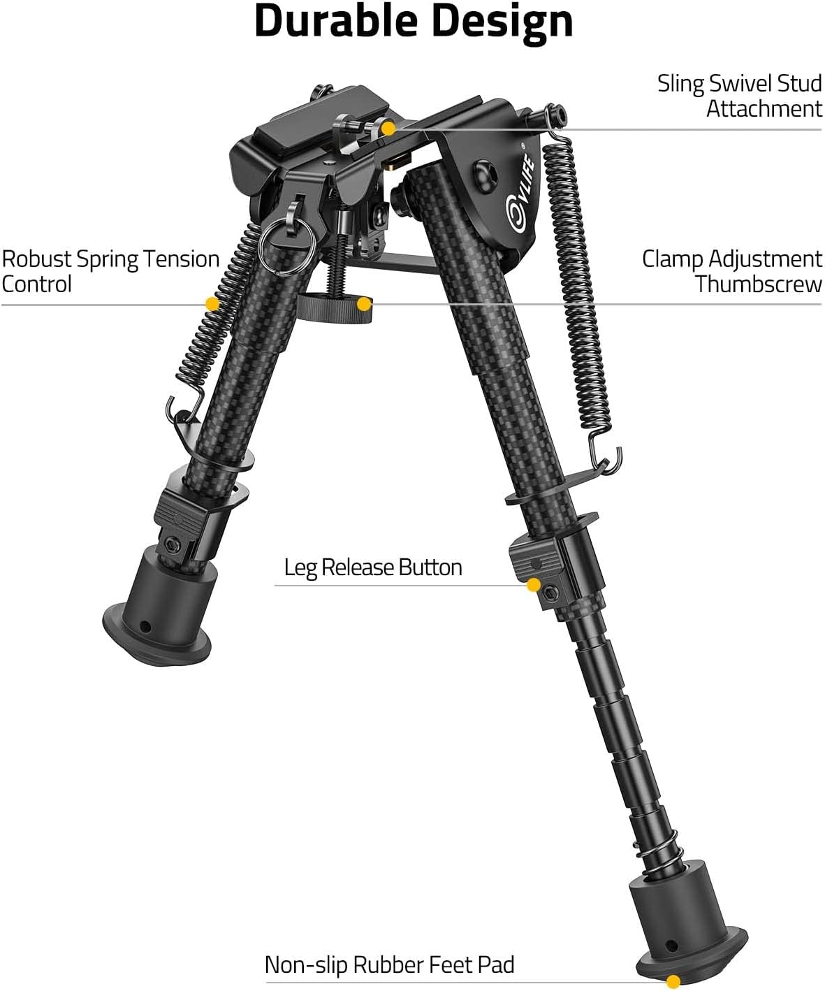CVLIFE 6-9 Inches Bipod Adjustable Height Super Duty for Stable Support