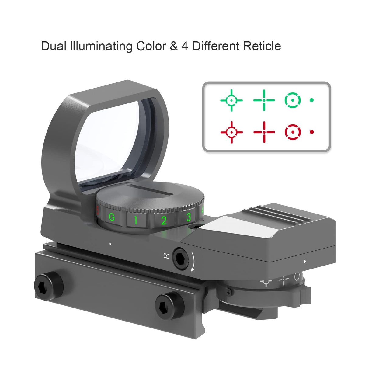 Feyachi Reflex Sight - Adjustable Reticle (4 Styles) Both Red and Green in one Sight!