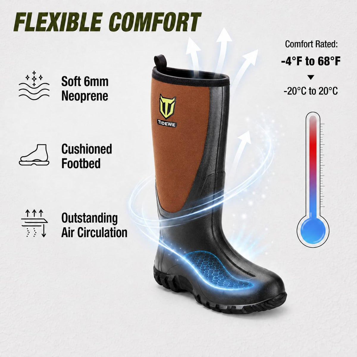 TIDEWE Rubber Boots for Men, Waterproof Rain Boots with Steel Shank