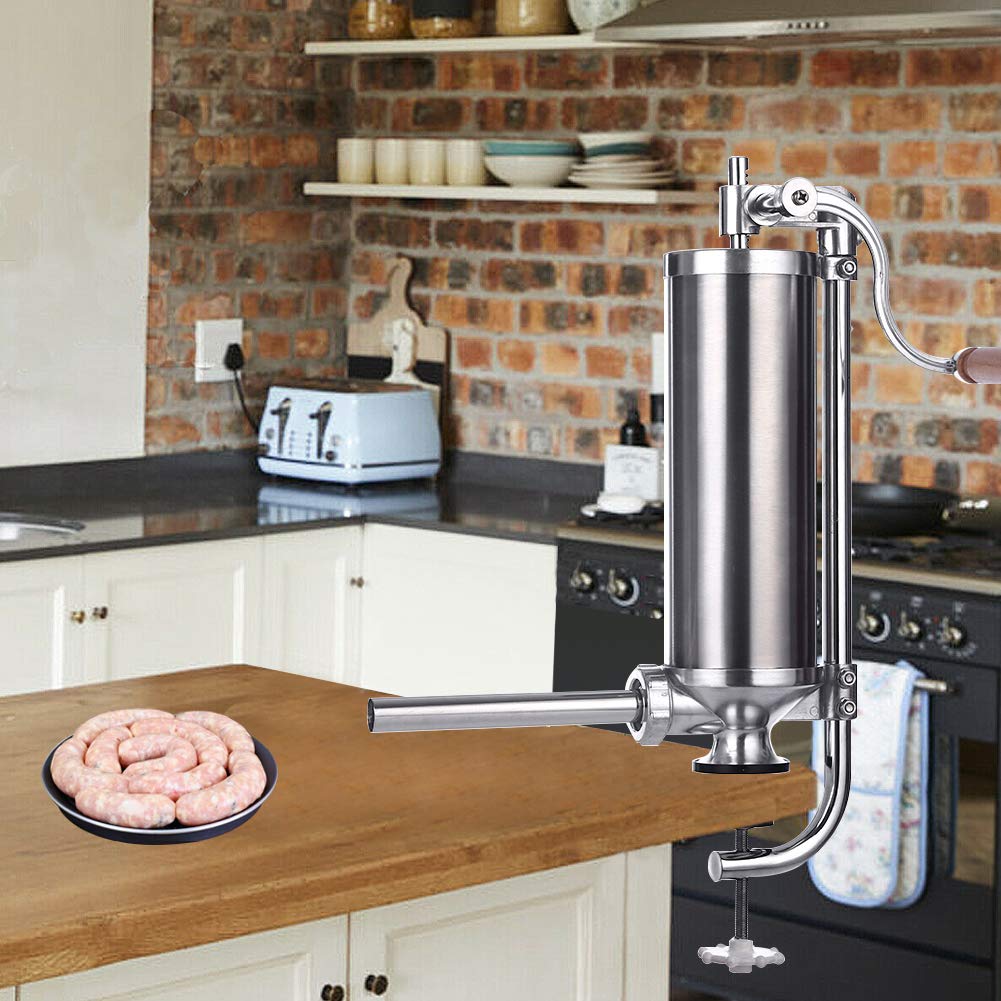 Sausage Stuffer, Stainless Steel Homemade Sausage Maker Vertical Meat Filling Kitchen Machine, Packed 8 Stuffing Tubes (2.5LBS VERTICAL)