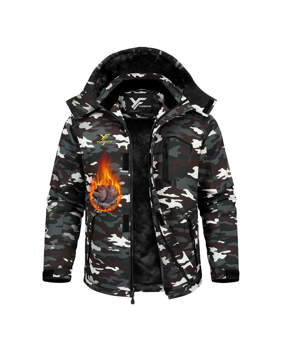 Yufawow Men Winter Jacket Skiing Jacket Insulated Fleece Lined Waterproof Windbreaker for Snowboard Hiking Camping ATV Outdoor Work