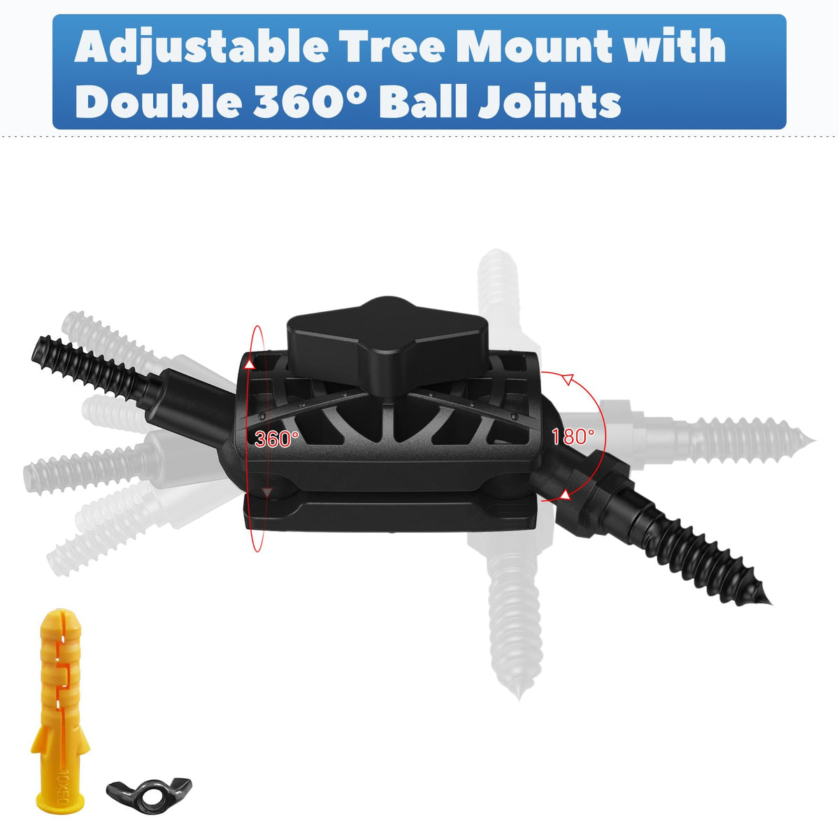 Adjustable Trail Camera Tree Mount: Game & Hunting Camera Outdoor Mounting Bracket Holder with Double 360° Swivel Tilt Ball Joints, 4 Pack