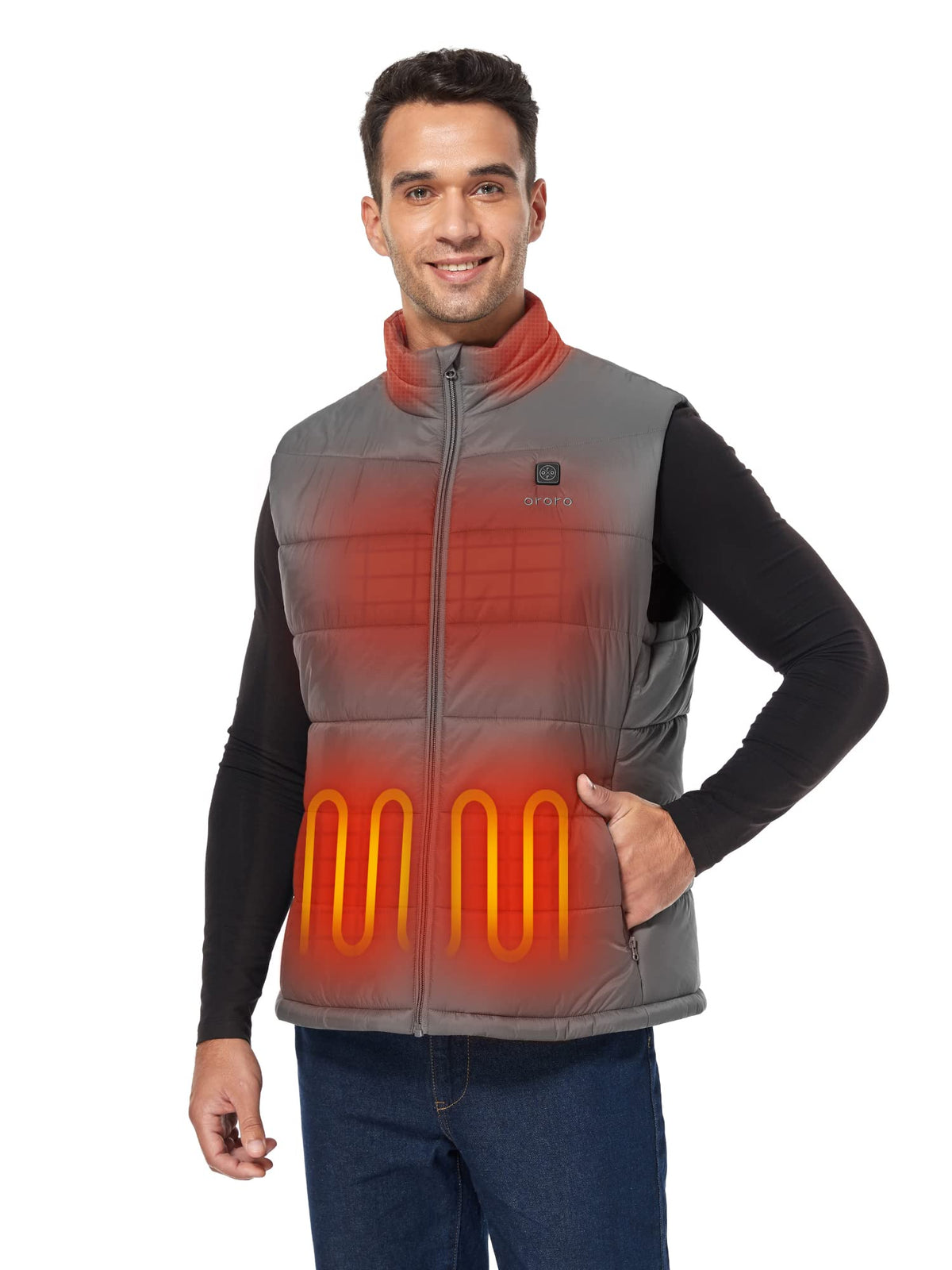 ORORO Men's Heated Vest Lightweight 4-Zone USB-C Battery Heated Puffer Vest