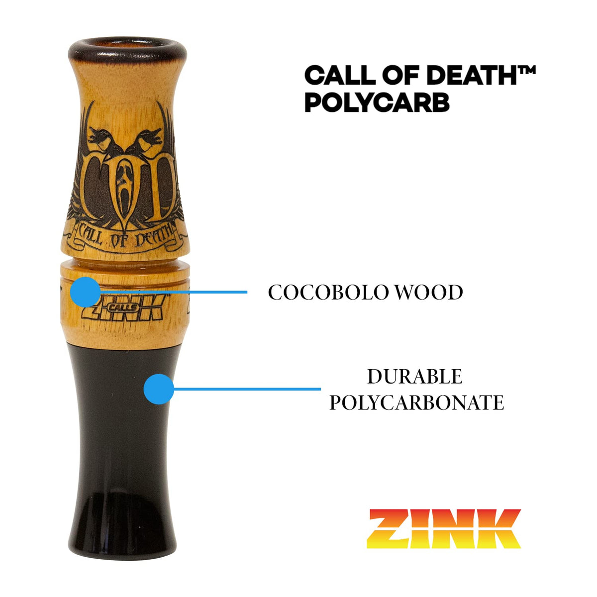 Zink Call of Death (COD) Polycarbonate Hand-Tuned Short Reed Waterfowl Canada Goose Hunting Game Call - Power, Volume & Speed in One Call