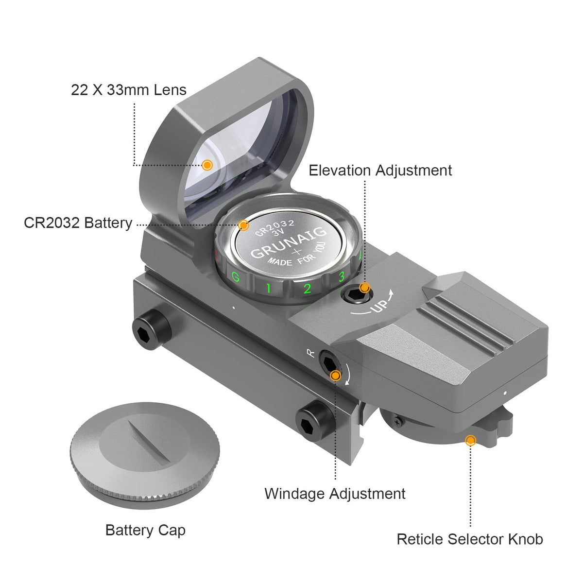 Feyachi Reflex Sight - Adjustable Reticle (4 Styles) Both Red and Green in one Sight!